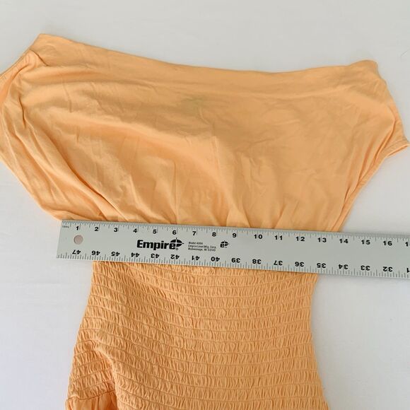 Free People Mini Dress M Apricot Orange Pastel Off Shoulder Smocked Beach Boho - Picture 6 of 10